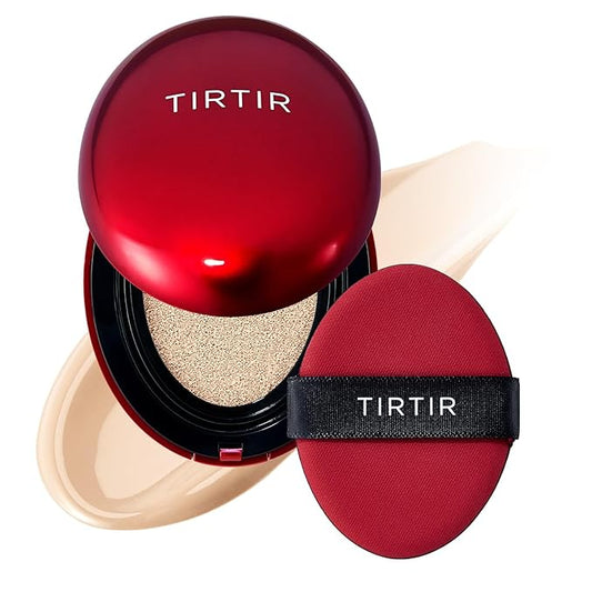 TIRTIR Mask Fit Red Cushion Foundation | Full coverage, Weightless, Skin fit, Satin Glow Finish, Korean Makeup, beauty, Tattoo cover up, Buildable (#17N Vanilla, 0.63 Fl Oz)