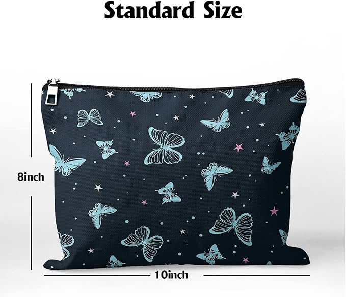 Cafl Beautiful Butterfly Makeup Bag Cute Butterfly Zipper Pouch Cosmetic Pouch Large Travel Linen Make Up Organizer for Purse for Girls Women 10Γ8Inch