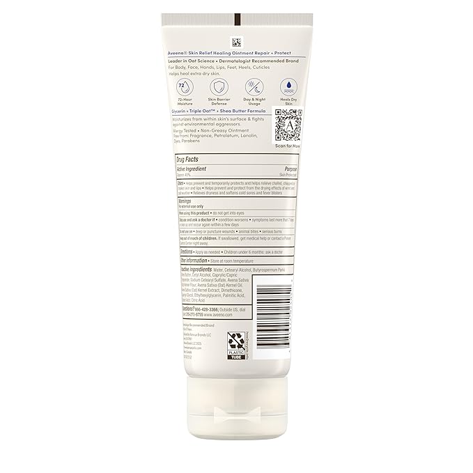 Aveeno Skin Relief Healing Ointment, Repair & Protect Extra Dry, Cracked Skin, Glycerin Protectant with Triple Oat & Shea Butter, Fragrance-Free & Non-Greasy Feel, Travel Size, 2.0 oz