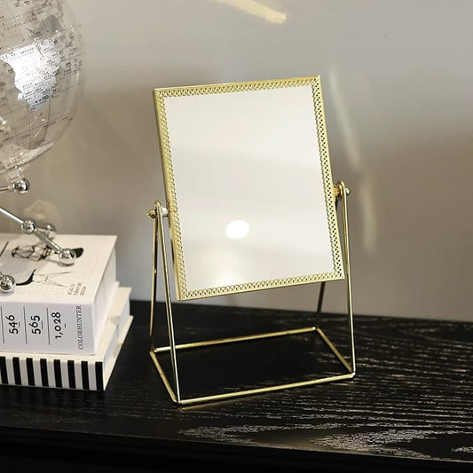 LONGSHENG - SINCE 2001 - Makeup Mirror Single Sided Cosmetic Mirror Rectangle Beauty Mirror Handmade Make Up Mirror for Dresser Vanity Table Desk - Gold