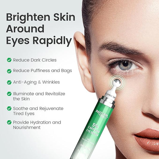 BAOVERI 5% Caffeine Eye Serum. Caffeine Eye Cream with 360Β° Massage Ball Reduce Wrinkles and Fine Lines, Bags under eyes