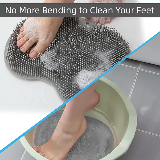YVPSI Shower Foot & Back Scrubber, Wall Mounted Massage Pad, Silicone Bath Massage Cushion Brush with Suction Cups for Body Scrubber Improve Foot Circulation & Soothes Tired Feet (Blue)