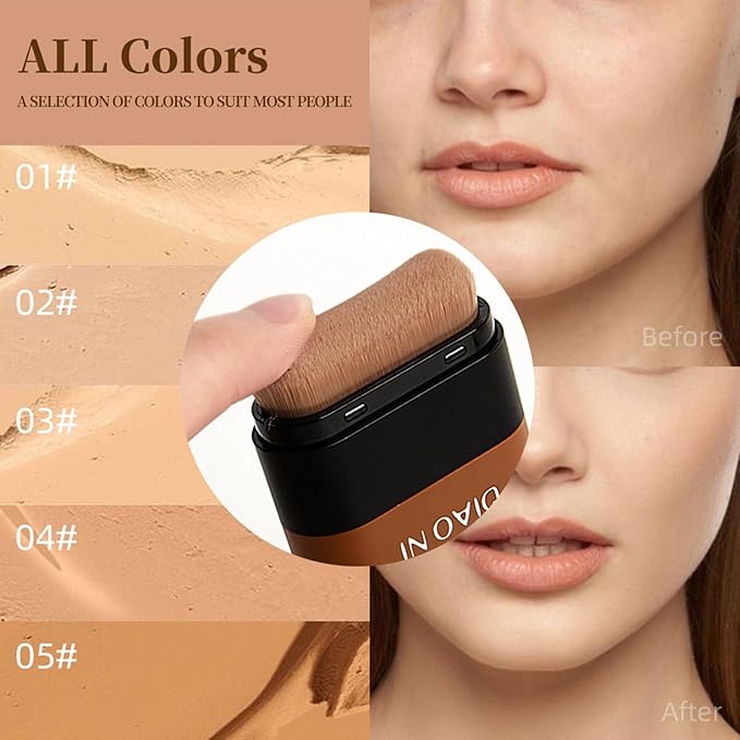 Multi-Use Foundation Stick Makeup, Cream Natural Matte Foundation, Nude Long-Wearing Lightweight Foundation with Built-In Brush, Concealer Covers Blemishes, Hydrates, Highlights and Contours