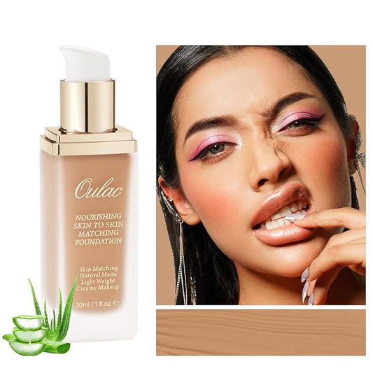 Oulac Foundation Make Up - Skincare Infused With Aloe Leaf and Vitamin E, Medium to High Coverage Liquid, Vegan 30ml, Shade: Bronze 15