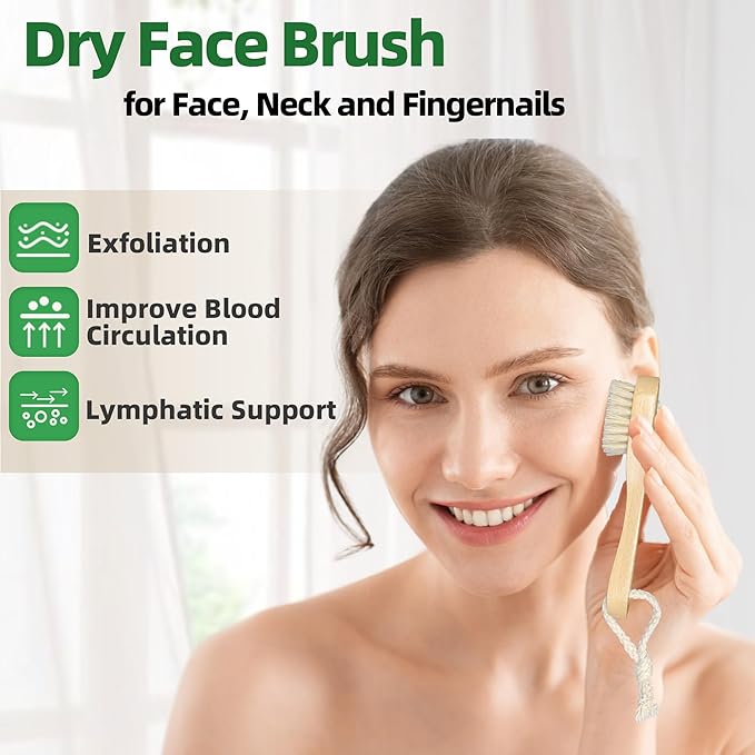 Premium Face Scrubber Set, Facial Cleansing Brush for Exfoliator, Natural Bristle Face Scrubber for Lymphatic Drainage, Unclog Pores, Sensitive Skin, Reduce Ance, Glowing, 2 Pack(Soft & Dry)