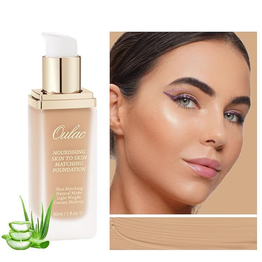 Oulac Foundation Make Up - Skincare Infused With Aloe Leaf and Vitamin E, Medium to High Coverage Liquid, Vegan 30ml, Shade: Golden Sand 07