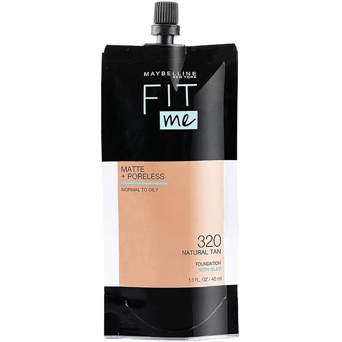 Maybelline New York Fit Me Matte + Poreless Liquid Foundation, Pouch Format, 320 Natural Tan, 1.3 Ounce