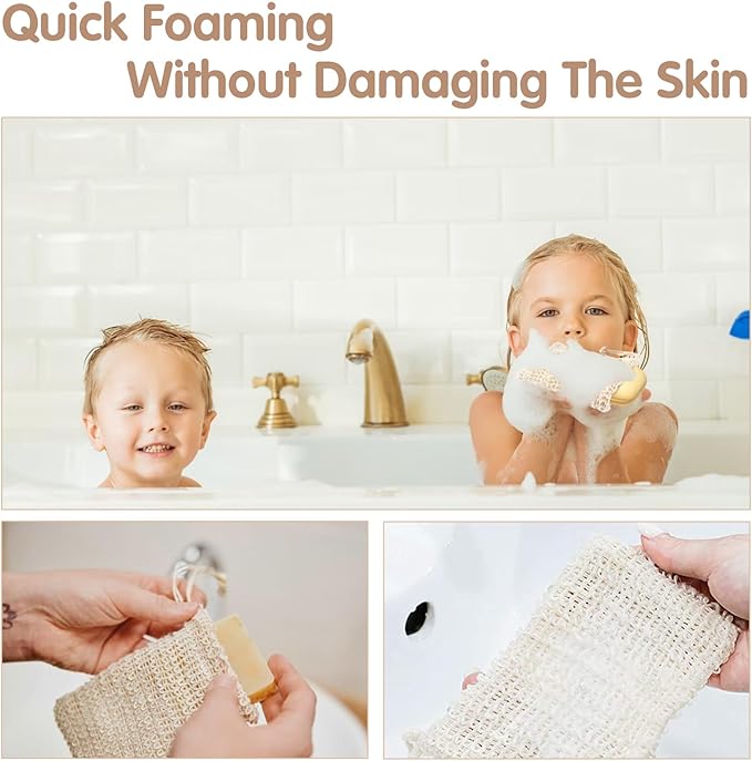 50 Pack Sisal Soap Saver Bag with Drawstring, Natural Cotton-Linen Exfoliating Net Pouch for Foaming and Drying, Travel Bar Soaps Mesh Bags Soap Savers for Bath and Shower Use