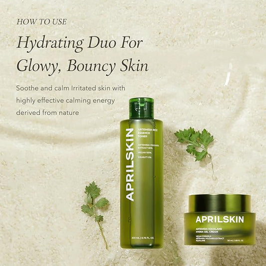 APRILSKIN Calm & Hydrate Duo - Artemisia Korean Rice Toner & Artemisia Squalane Hydra Gel Cream, Soothing Care and Deep Hydration for Balanced, Radiant Skin