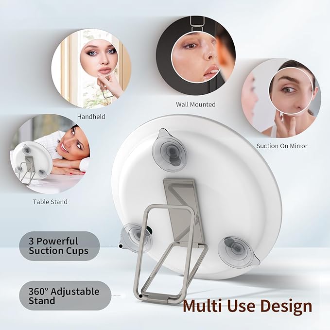 Travel Magnifying Mirror 20x Large 6β Diameter Makeup Mirror with Magnification 20x, Portable Handheld Close Up Magnified Mirror with Stand & Suction Cups, Perfect for Makeup, Shaving, Deep Cleaning