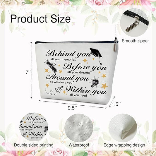 Makeup Bag - Behind You All Your Memories, Graduation Gift for Her, Him, Girl, Daughter, Student, Inspirational Multifunction Makeup Bag Purse, Toiletry Bag Pouch Travel Accessories -04