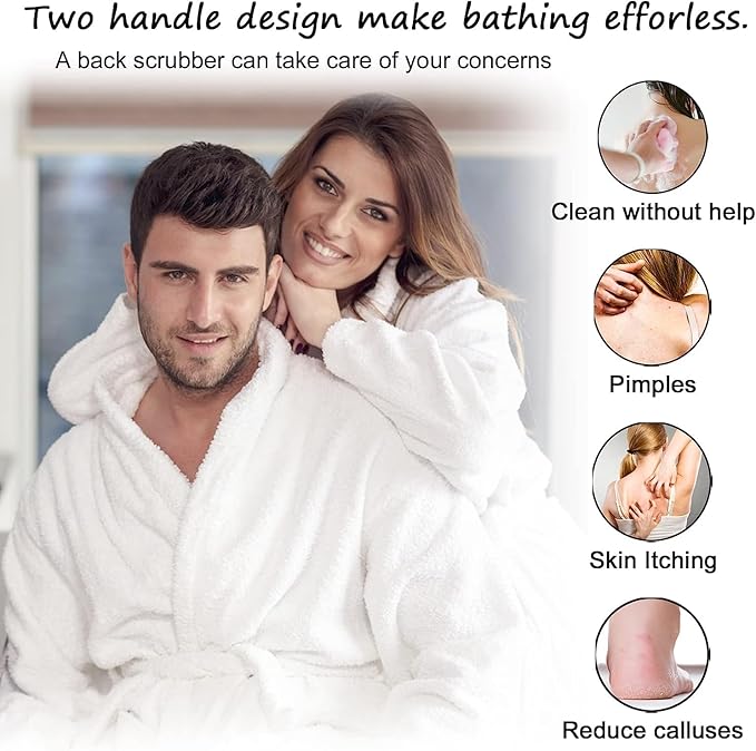 Scrubber Back for Shower Extended Length Scrubber Towel Exfoliating Washcloth Body Scrub Sponge Shower Loofah with Handle for Women Men Deep Clean Body Skin Massages (White&green2)