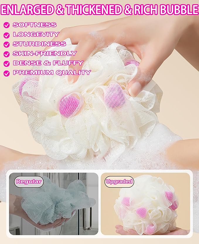 MURRI&MURRDI Body Scrubber Ball Bath Sponge, Exfoliating Loofah Shower Sponge, 4 Pack Mesh Body Sponge, Body Shower Puff Cute Shower Loofah (4 Colour)
