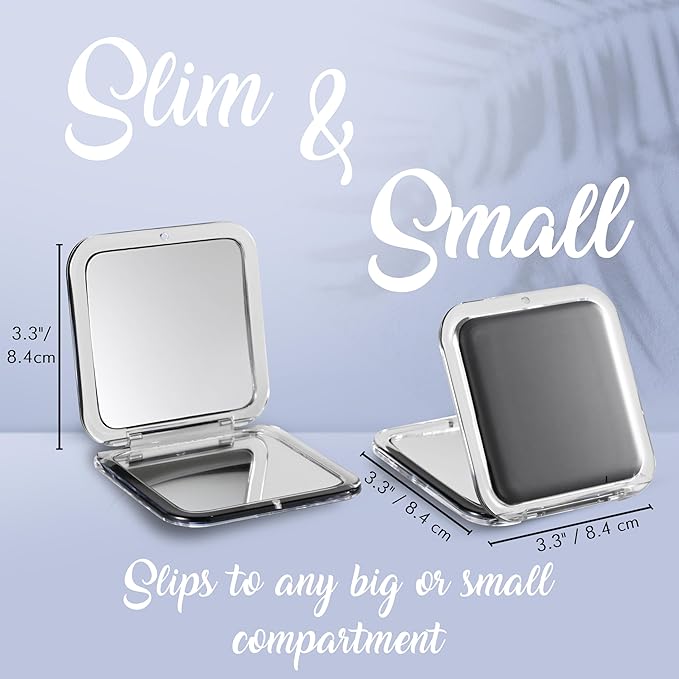 MIRRORVANA 30X Compact Magnifying Mirror for Travel, Handheld and Foldable Square Design - Lightweight Mini Pocket-Sized Magnified Mirror, Ideal for Purse or Handbag Use - 3.3" x 3.3" (Black)