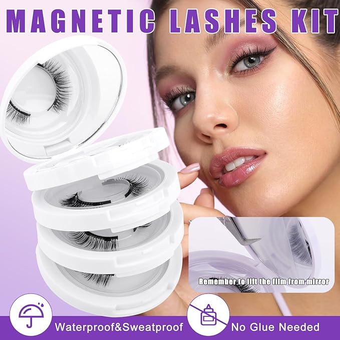 4 Pairs Magnetic Eyelashes with Applicator: Natural Look, Reusable, No Glue Needed, Wendy Lashes, CX0305, 079+B01