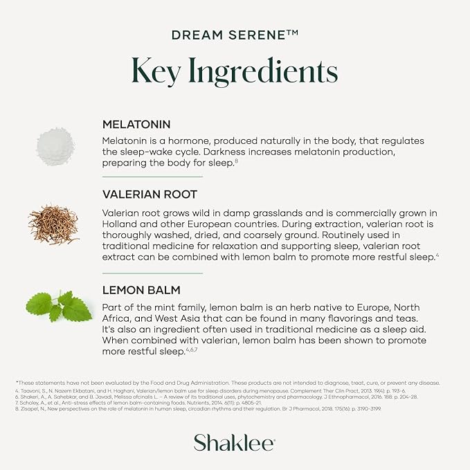 Shaklee - Dream Sereneβ’ Melatonin Sleep Aid - Fall Asleep Faster, Wake Up Refreshed - with Melatonin, Valerian, Lemon Balm, L-Theanine - for Ultimate Beauty Sleep - 30 Softgels