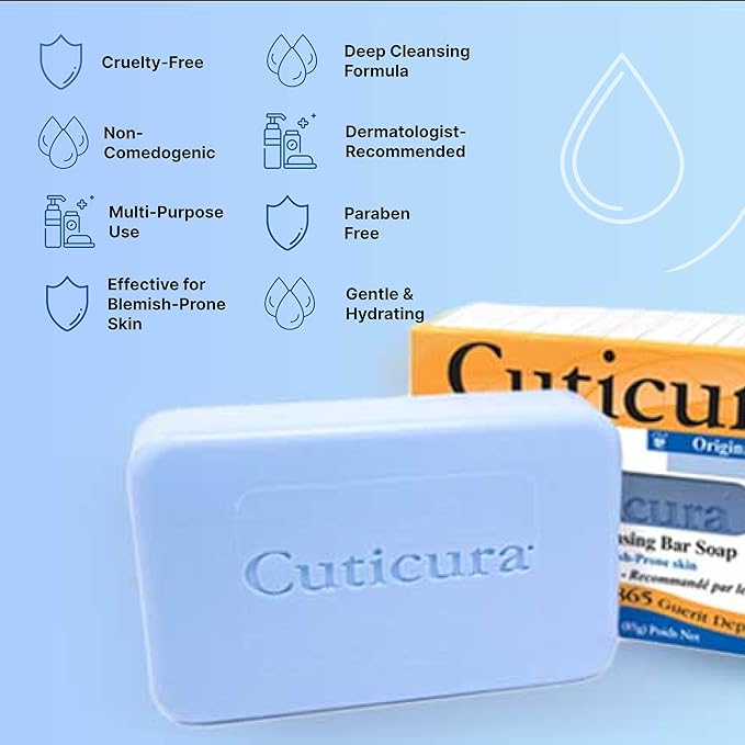 Cuticura Official Deep Cleansing Face and Body Soap - 3 oz (Pack of 3)