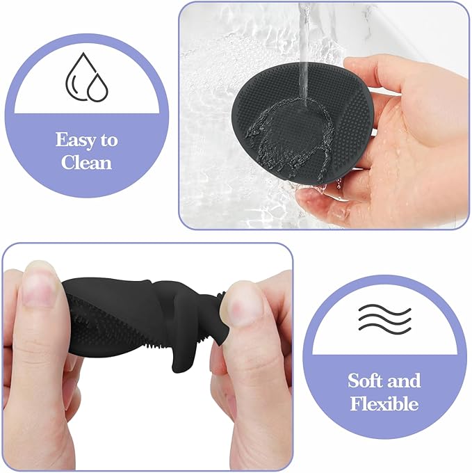 Manmihealth Soft Silicone Face Scrubber Exfoliator 2 Pack,Silicone Handheld Manual Facial Cleansing Brush, Face Washing Pad for Pore Cleansing Blackhead Removing Massaging (Black*2)