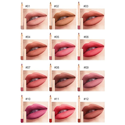 12 Colors Matte Lipstick Long-lasting Lip Liner Pen Set Waterproof Non-stick Lip Liner Pencil 1.2g*12 Easy to Apply