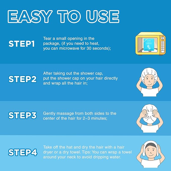 OK TAPE No Rinse Shampoo Cap (6 Packs), Microwaveable Rinse Free Caps for Bedridden Patients or Elderly, Waterless Shampoo and Condition Hair, Chamomile Fragrance