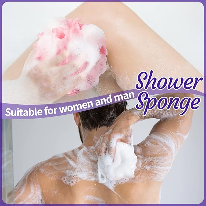 Umigy 60 Pcs Bath Sponge Shower 40g Loofahs Bulk Bath Luffas Exfoliating Body Scrubber Pack Soft Colorful Mesh Balls Puff Bathing Accessories for Men and Women Exfoliating Sponge