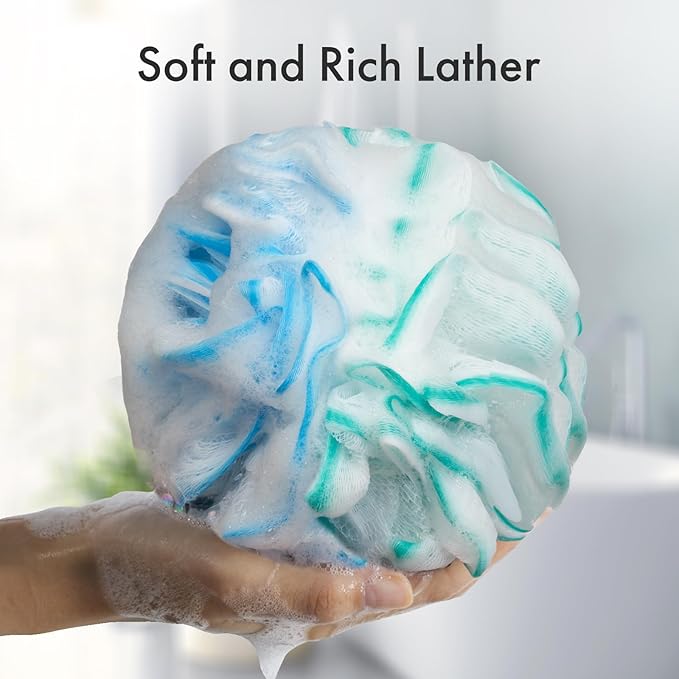 AmazerBath Loofah Sponge, Shower Loofah 75g/PCS - Body Scrubber Loofa Set of 4 - Green, Purple & Blue, Bath Sponge for Men and Women