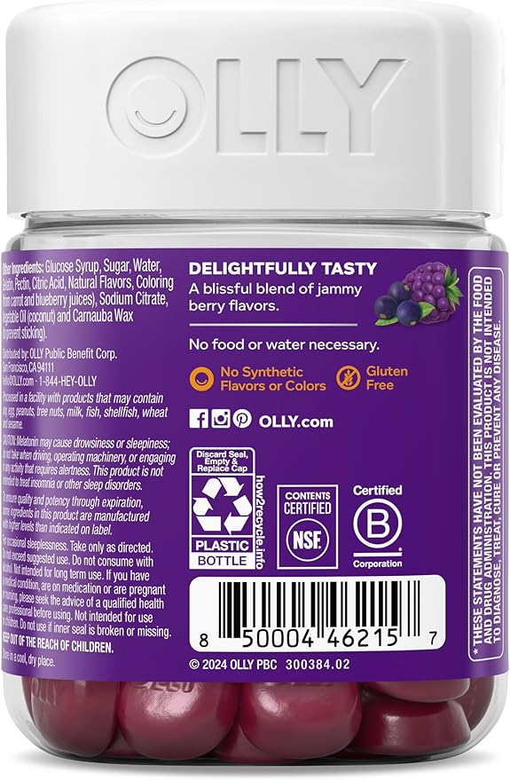 OLLY Sleep Immunity Melatonin Gummy, Vitamin C, Zinc, Echinacea, 3mg Melatonin, Immune and Sleep Support, Berry - 36
