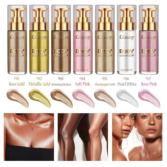 Firstfly Liquid Luminizer, Waterproof Moisturizing Light Shimmer Glow Illuminator for Face & Body, All In One Makeup Liquid Illuminator, Summer Body Luminizer, Face Highlighter