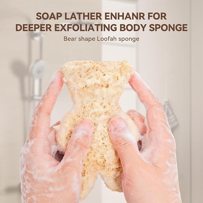 Bear Shaped Nature Loofah Sponge - Premium Body Wash Sponge - Exfoliating Body Scrubber for Shower - Bath Loofah Nature for Silky Smooth Skin - Loofah Pack for Holiday(Pack of 2)