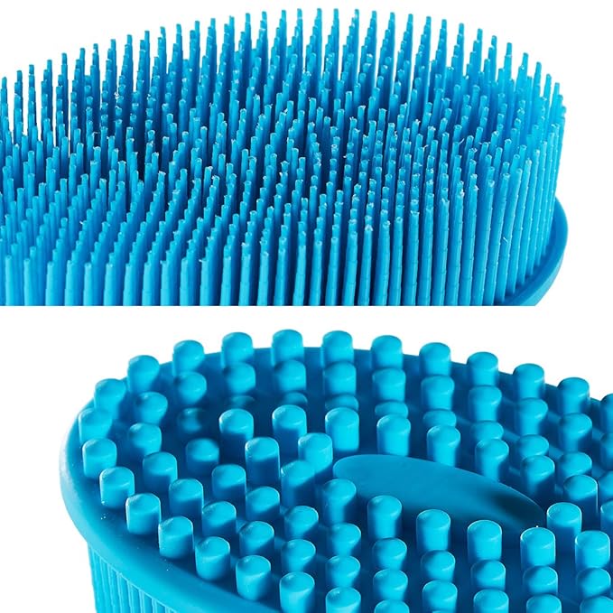 Exfoliating Silicone Body Scrubber 2 in 1 Silicone Shower Brush Natural Bristle Massager Bath Sponge Gentle Scrub Skin Exfoliation For Face and Body Massage Nubs Improve Blood Circulation Set of 2