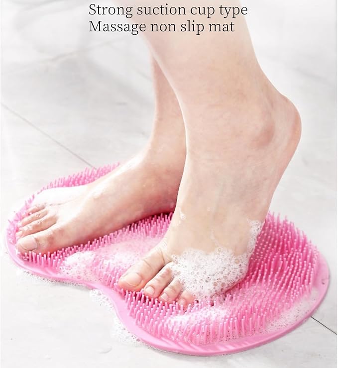 2 Pack Bath & Body Brush,Silicone Scrub Pad,Cleaning Brush for Back of Feet,Exfoliating Bath Mat,Wall Mounted Non Slip Suction disc,Suitable for Both Male and Female Cleaners