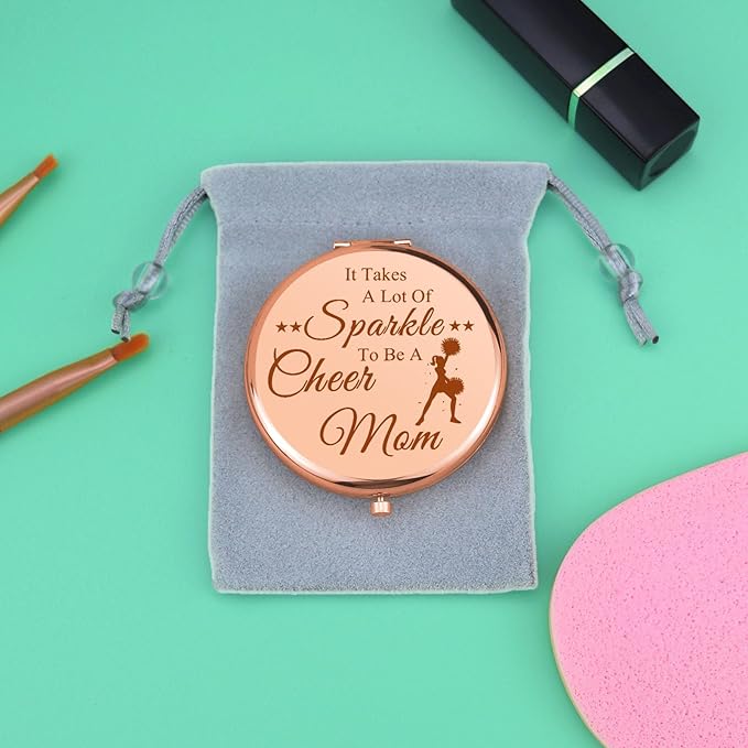 Mwphuy Cheer Mom Appreciation Gift Compact Makeup Mirror, Rose Gold, 2.6 Inches (Diameter), Magnifying, Dual Sided