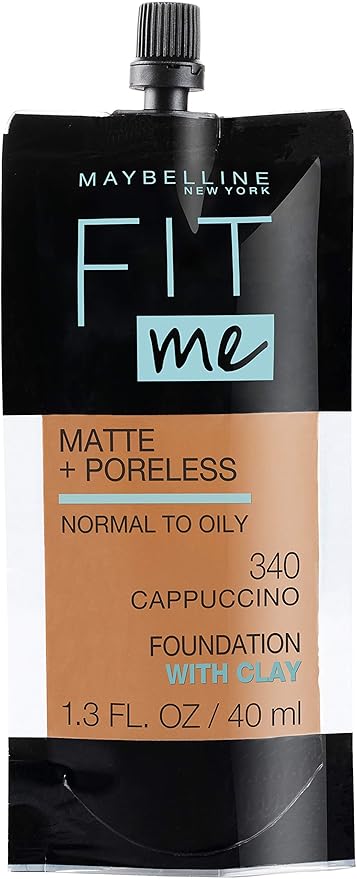 Maybelline New York Fit Me Matte + Poreless Liquid Foundation, Pouch Format, 340 Cappuccino, 1.3 Ounce