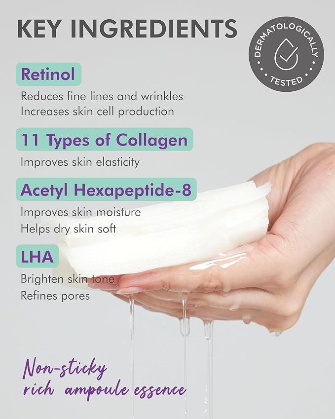 DERMAL Seoul Face Retinol 3X Daily Quick Mask 36 Sheet β Korean Skincare Vegan Tencel Facial Masks - Anti Aging, Wrinkle Improvement Mask Sheets with Collagen, LHA, Peptide