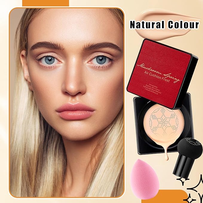 2Pcs Mushroom Head Air Cushion CC Cream Foundation Makeup,Moisturizing BB Cream Face Makeup Liquid Foundation,Long Lasting Full Coverage Concealer for All Skin TypesοΌNaturalοΌD