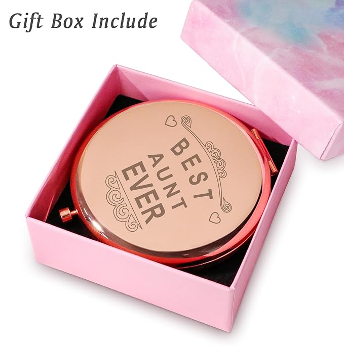 Aunt Gifts from Niece Nephew, Personalized Compact Mirror, Sentimental Mothers Day Birthday Gifts for Auntiet, Best Aunt Ever Gifts, Unique Aunt Presen