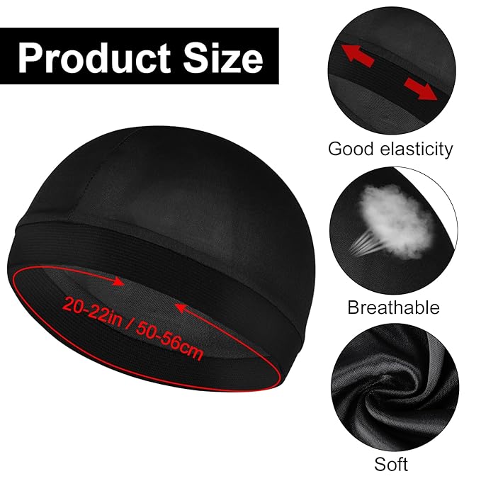 4 Pcs Silky Bonnet for Men Women, Satin Silk Hair Wrap for Sleeping, Silk Wave Caps for 360 540 720 Waves, Sleep Bonnet Compression Sleeping Shower Cap Bath Accessories (Black)
