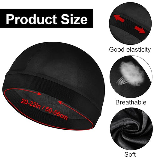 4 Pcs Silky Bonnet for Men Women, Satin Silk Hair Wrap for Sleeping, Silk Wave Caps for 360 540 720 Waves, Sleep Bonnet Compression Sleeping Shower Cap Bath Accessories (Black)