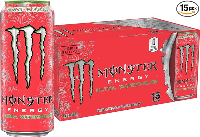 Monster Energy Ultra Watermelon, Sugar Free Energy Drink, 16 Ounce (Pack of 15)