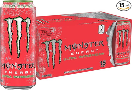 Monster Energy Ultra Watermelon, Sugar Free Energy Drink, 16 Ounce (Pack of 15)