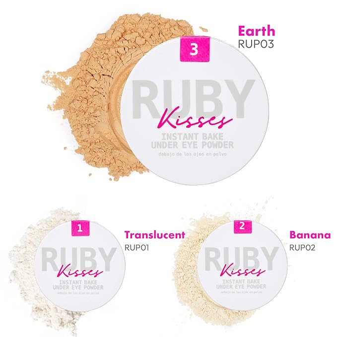 Ruby Kisses Instant Bake Undereye Powder - Vegan, Cruelty Free Powder for Brightening Eyes and Smudge-Free Makeup (Earth)