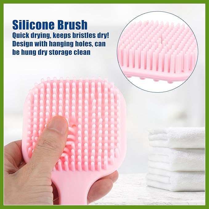 Soft Silicone Bath Brush, Non-Slip Back Scrubber Shower with Long Handle for Men and Women, Pink Beauty