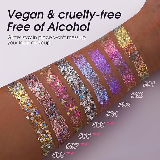 Body Glitter Gel,Face Hair Nails Eye Glitter Makeup, Sequins Shimmer Liquid Eyeshadow Long Lasting Sparkling,Festival Art Party Halloween Glitter Gel(L06)