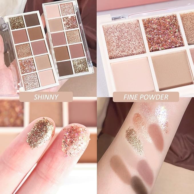 10 Colors Eyeshadow Palette,Matte&Glitter&Shimmer Eyeshadow Makeup,Naturing-Looking,High Pigment Waterproof Eye Shadow Palette Makeup, 100% Cruelty-free (09#Shimmer Brown)