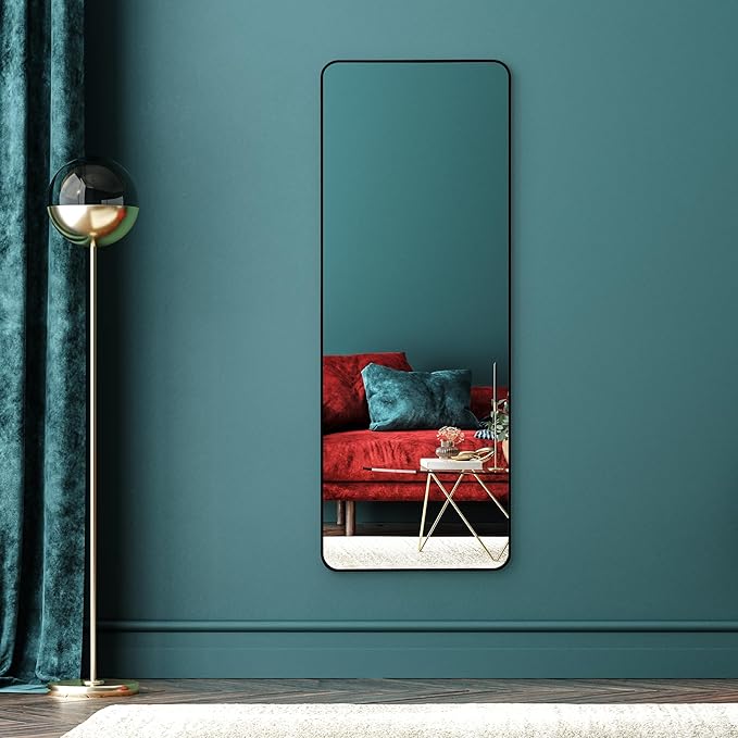 Americanflat 21x58 Full Length Mirror with Stand - Standing Mirrors with Durable Frame - Modern Mirror for Bathroom, Bedroom, Living Room - Mirrors for Wall Display and Home Decor - Black