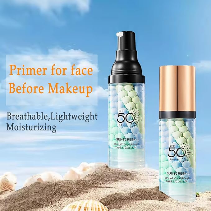 3 In 1 Makeup Primer for Face,SPF 50,Primer for Face Before Makeup,One Step Color Corrector,Sunscreen Makeup Primer,Isolation Cream,Skin Tone Even,Summer Oil Control Moisturizing Makeup Base