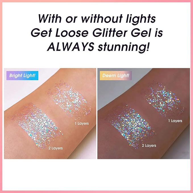 MIELIKKI Glitter Gel for Face and Body, Sparkling Holographic Body Shimmer Gel, Reflective Diamond Sequins Pigment for Eye Lip Hair Nails Paint, Festival Rave Accessories, 01