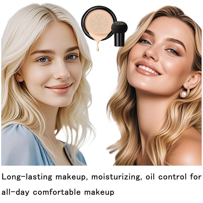 Mushroom Head Air Cushion CC Cream Foundation, BB Cream Concealer Lasting Makeup Foundation, Waterproof Oil Control Long-Lasting Nude Makeup, Even Skin Tone Primer