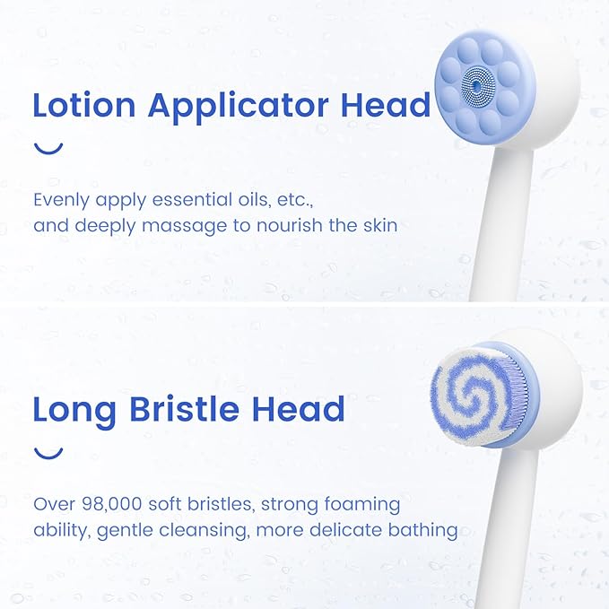 Electric Shower Brush for Body Back Scrubber, Automatic Body Scrubber, Rechargeable Bath Brush with 2 Heads, 3 Speeds & Waterproof, for Cleansing, Massaging, Exfoliating, Coconut Milk White