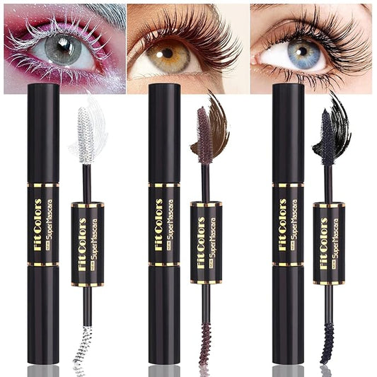3 Colors Double-Ended Colored Mascara Set for Eyelashes, White Dark Brown Black Colorful Mascara Waterproof Charming Long Lasting Voluminous Eye Makeup Mother's Gifts for Women